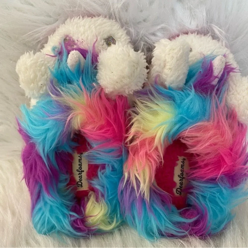 DearFoams Slippers Girls‎ Size 7-8 Unicorn Slip On Like New